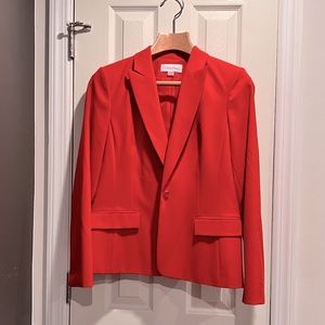 Calvin Klein Straight Cut Blazer w/ Gold Button in Orange